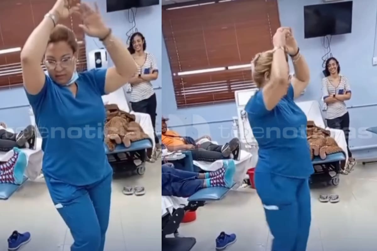 Doctora se pone a bailar para pacientes que reciben hemodiálisis y se vuelve viral en redes