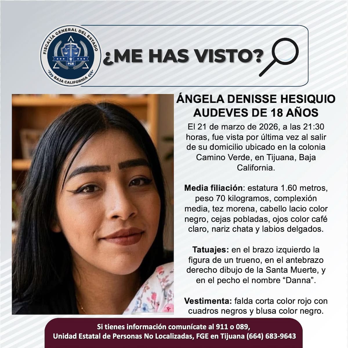 Fue vista por última vez el 21 de marzo de 2026.