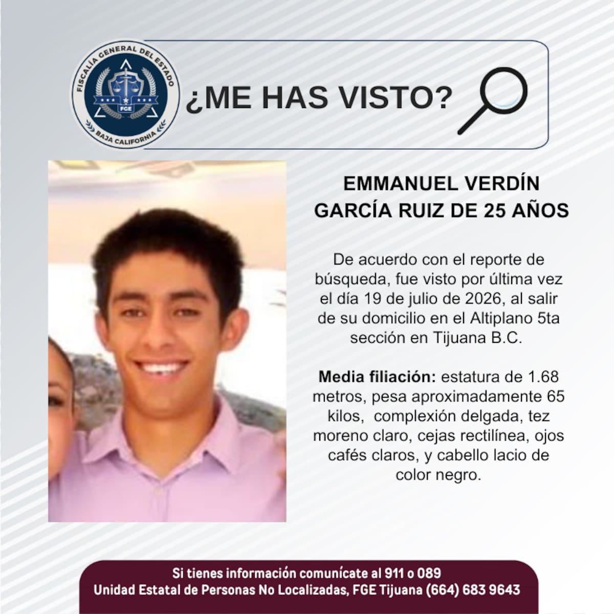 Fue visto por última vez 19 de julio de 2026.