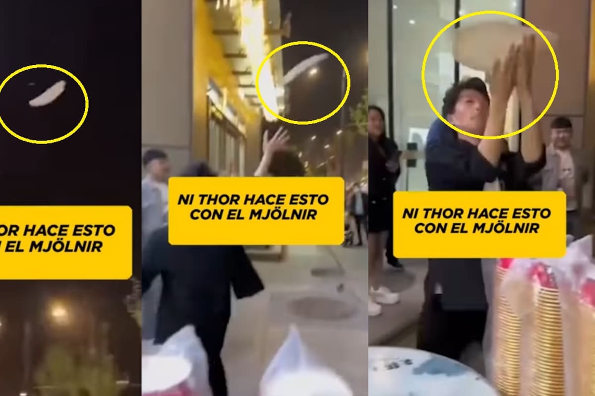 Hombre se hace viral por lanzar masa de pizza como si fuera el Mjolnir de Thor y atraparla de nuevo para seguir amasando