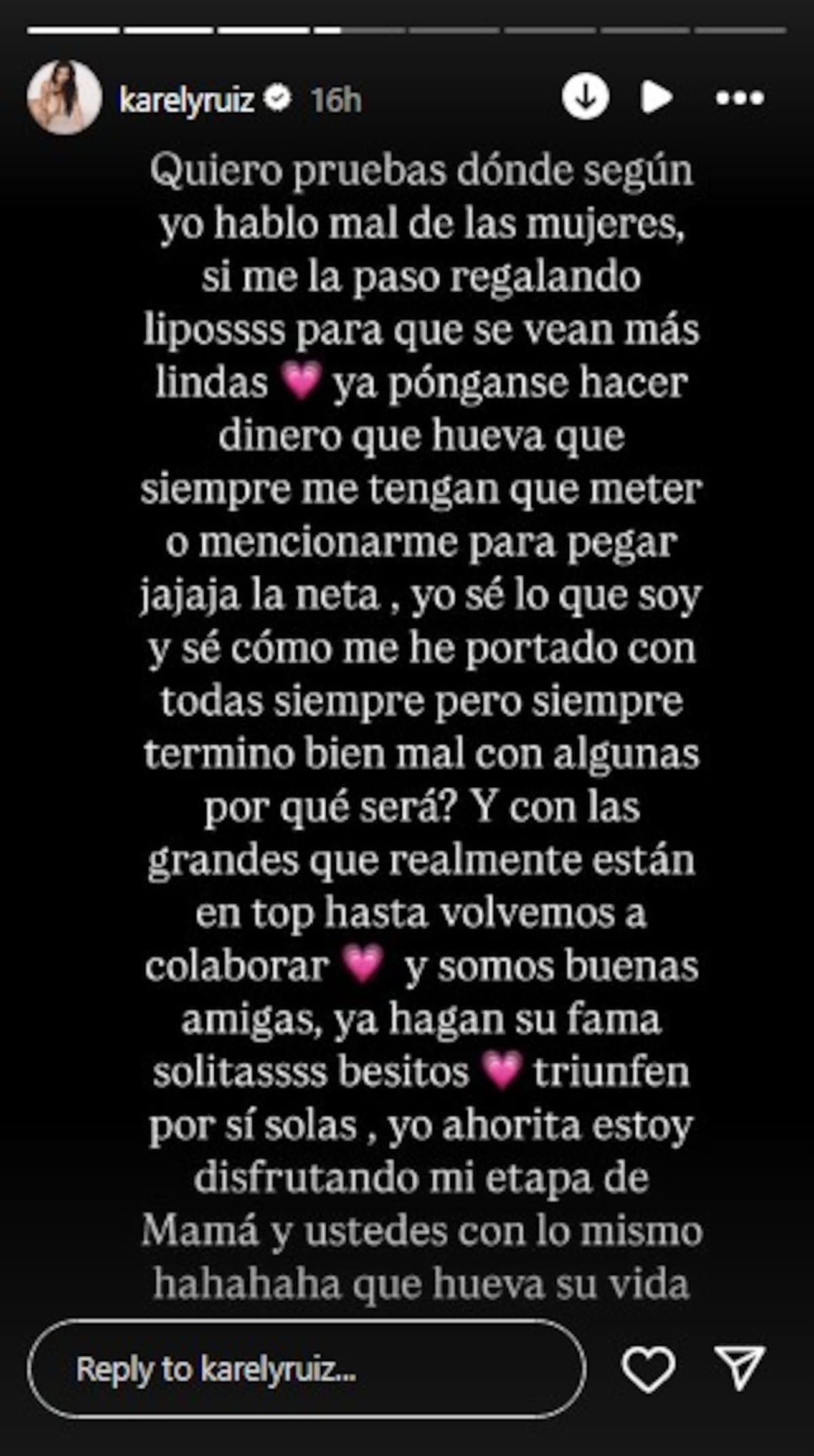 Karely Ruiz responde a las críticas / Instagram @karelyruiz