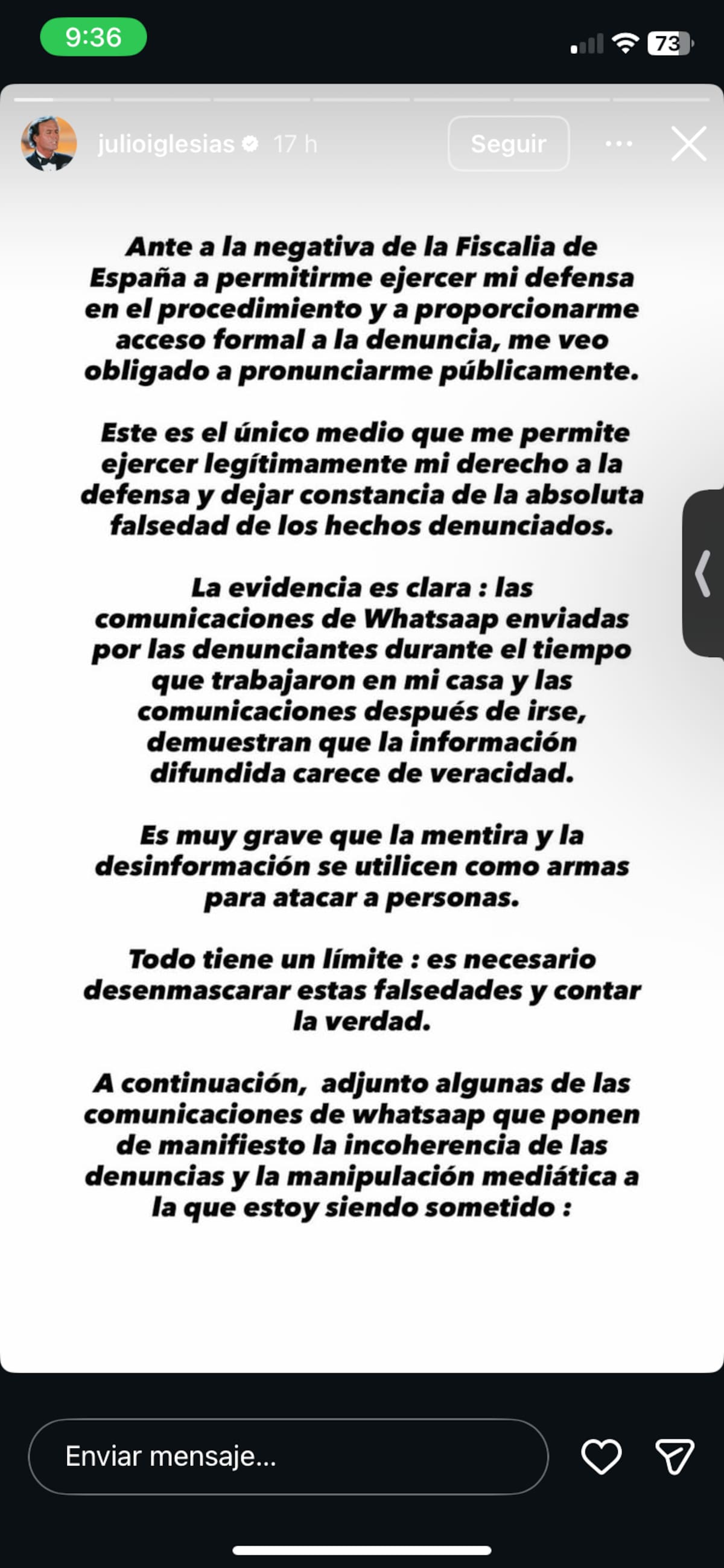 El famoso manifiesta su defensa.