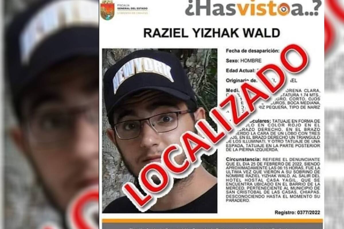 Turista israelí desaparecido en Chiapas es localizado con vida