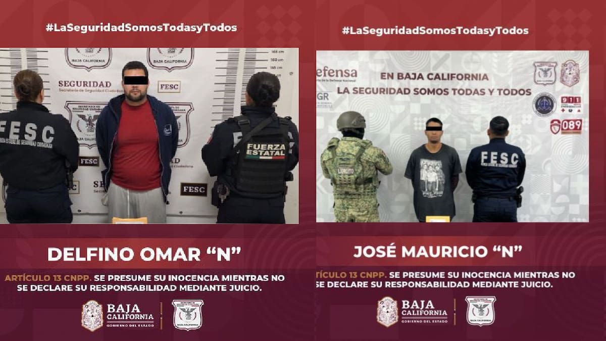 Delfino Omar “N”, de 29 años y originario de Sinaloa, y José Mauricio “N”, de 28 años y originario de Michoacán, fueron detenidos l Foto: Cortesía