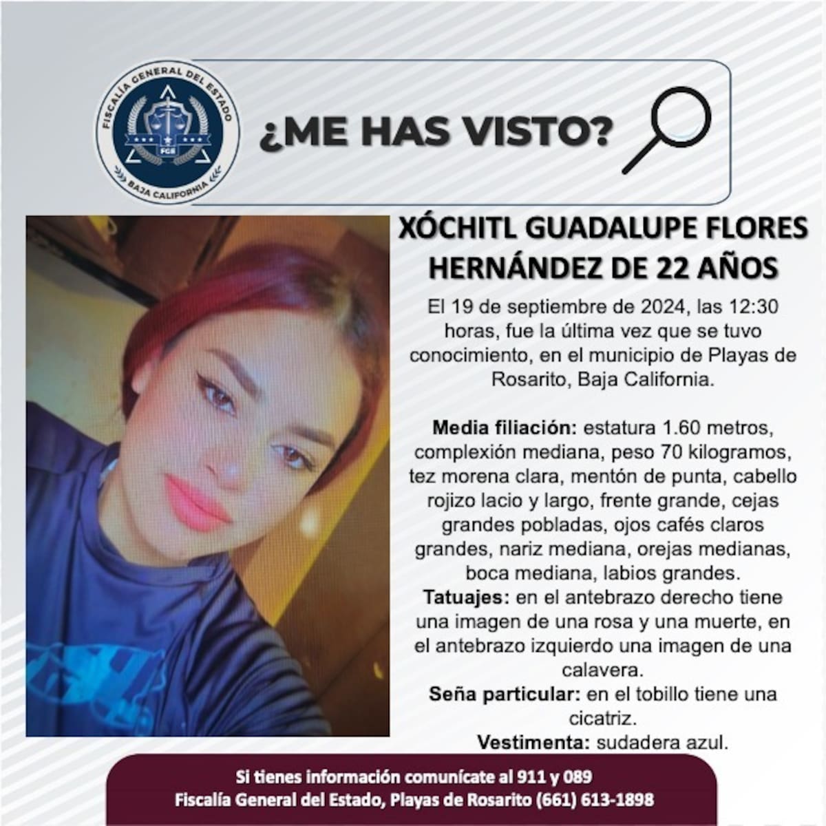 Xóchitl Guadalupe Flores Hernández fue vista por última vez el 19 de septiembre de 2024.