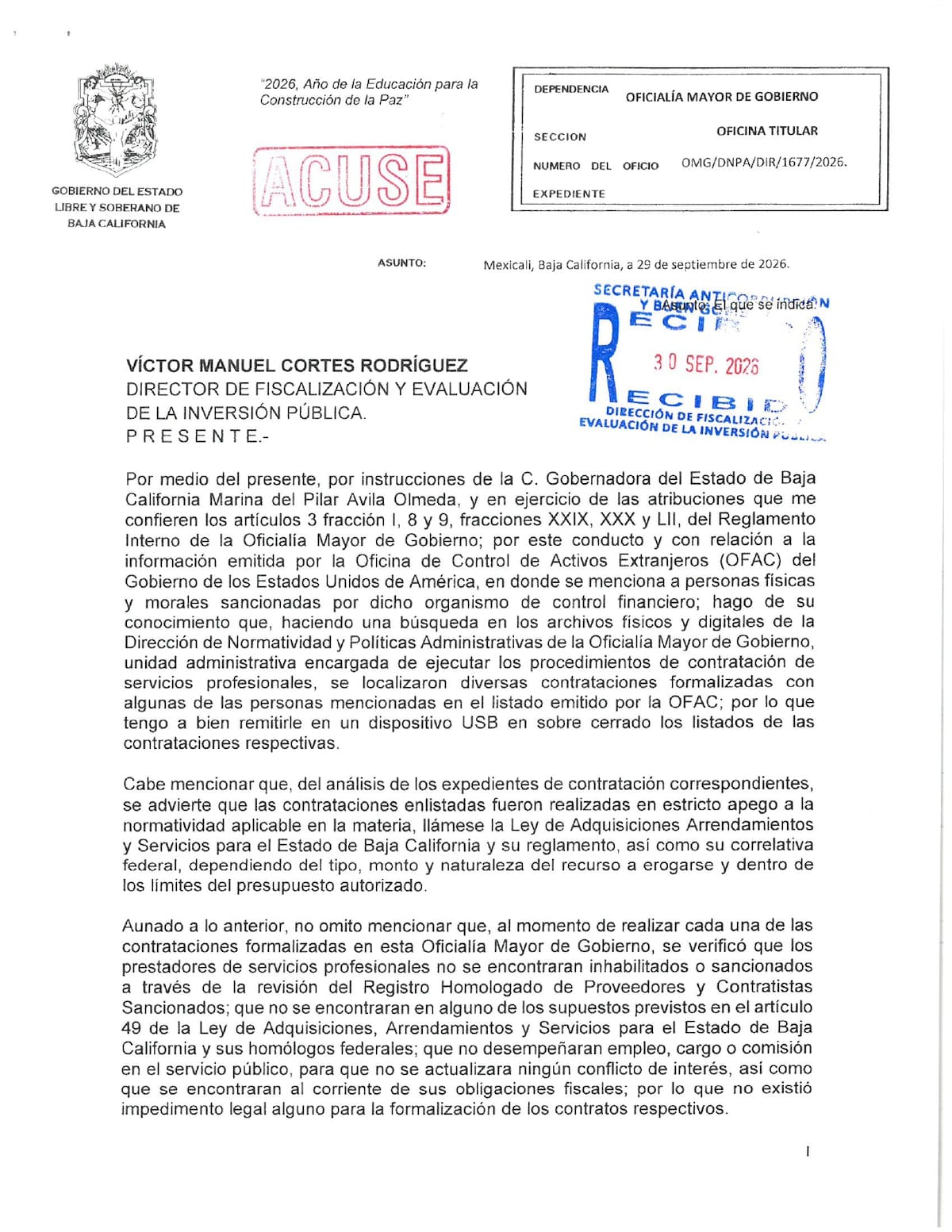 Marina del Pilar Ávila Olmeda ordenó revisar posibles contratos con empresas señaladas por OFAC. Foto: Cortesía