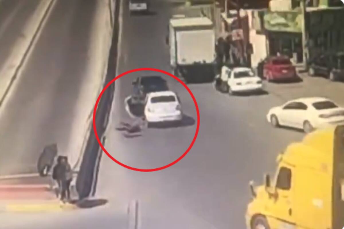 VIDEO: Mujer casi es atropellada por un tráiler al huir de su ex pareja en Chihuahua