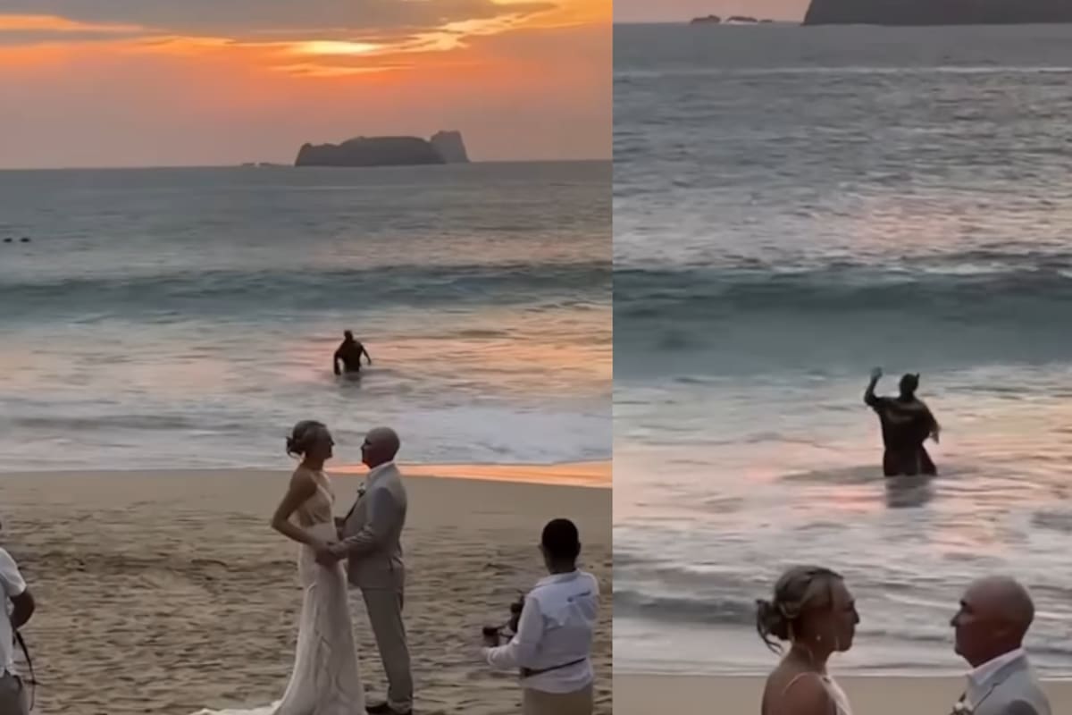 “Una vez más, México superando a la IA”: Boda se vuelve viral por captar a Batman saliendo del mar justo cuando se daba la unión de los novios