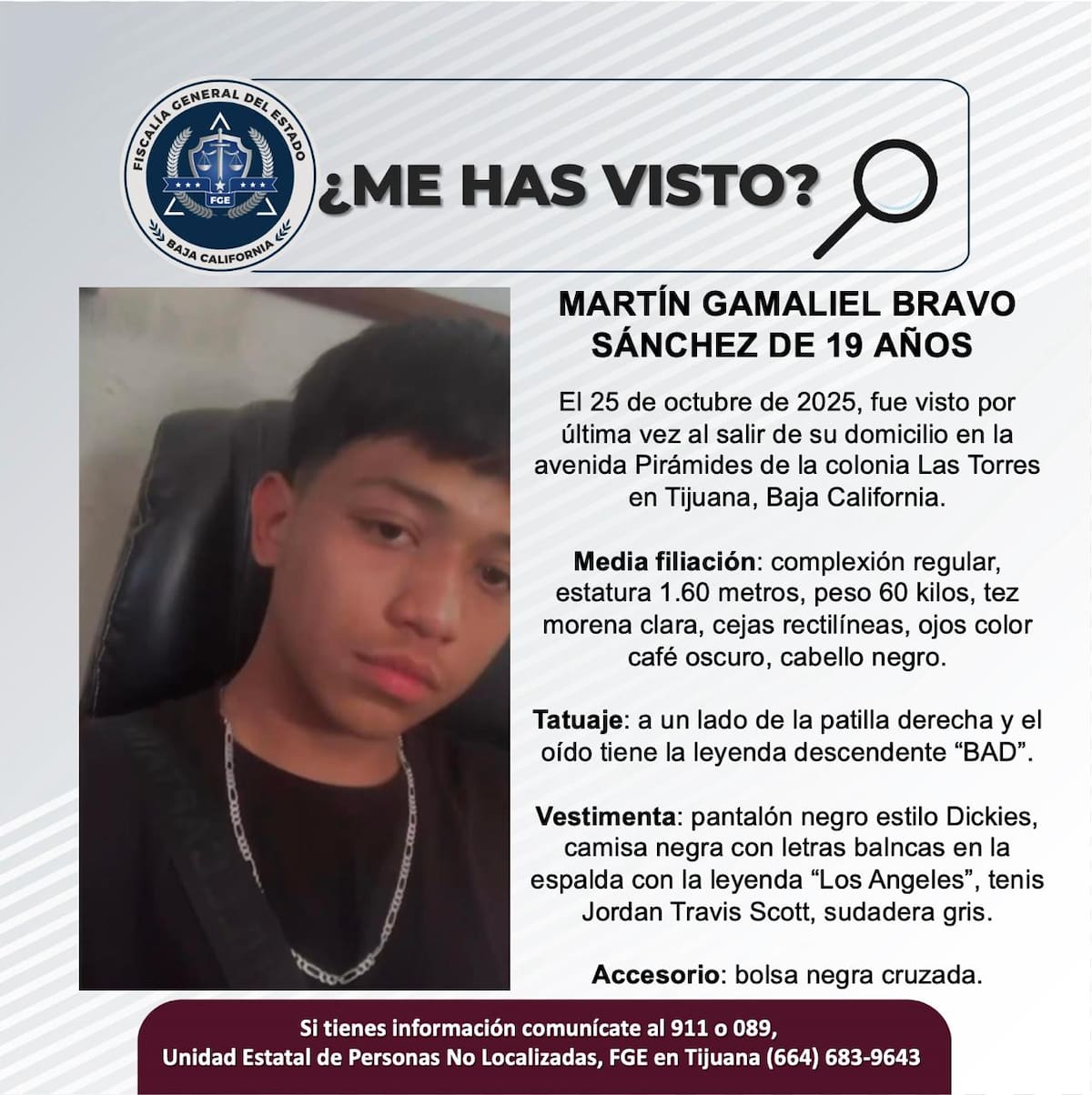 Fue visto por última vez el 25 de octubre de 2025.