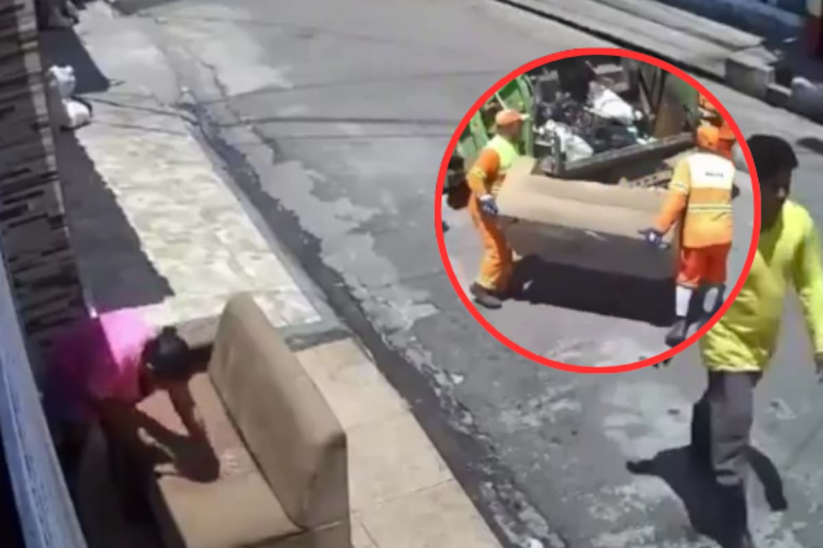 Su gato orinó su sofá pero mientras lo ponia a secar el camión de la basura se lo lleva VIDEO