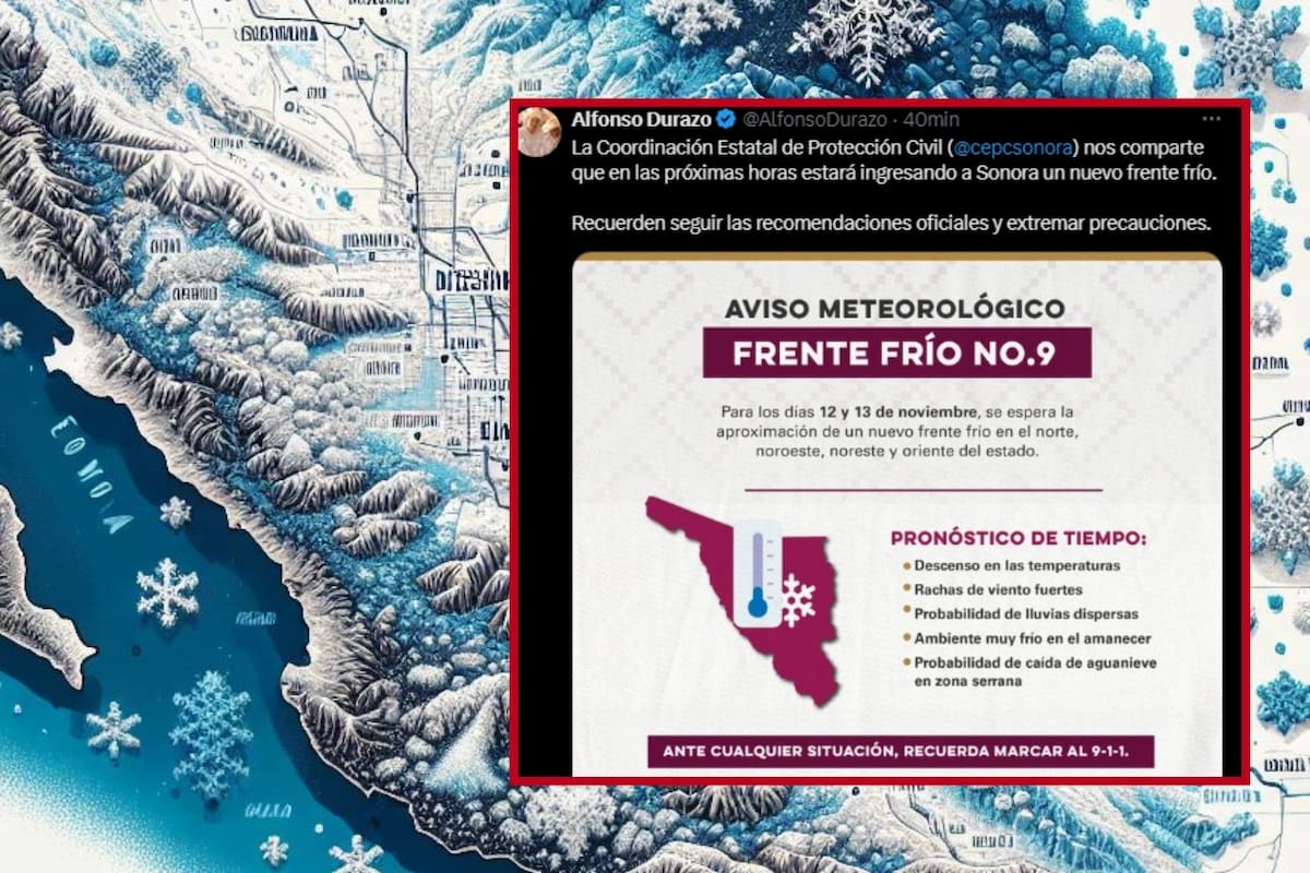 Nuevo frente frío No. 9 llega a Sonora este martes informa Conagua