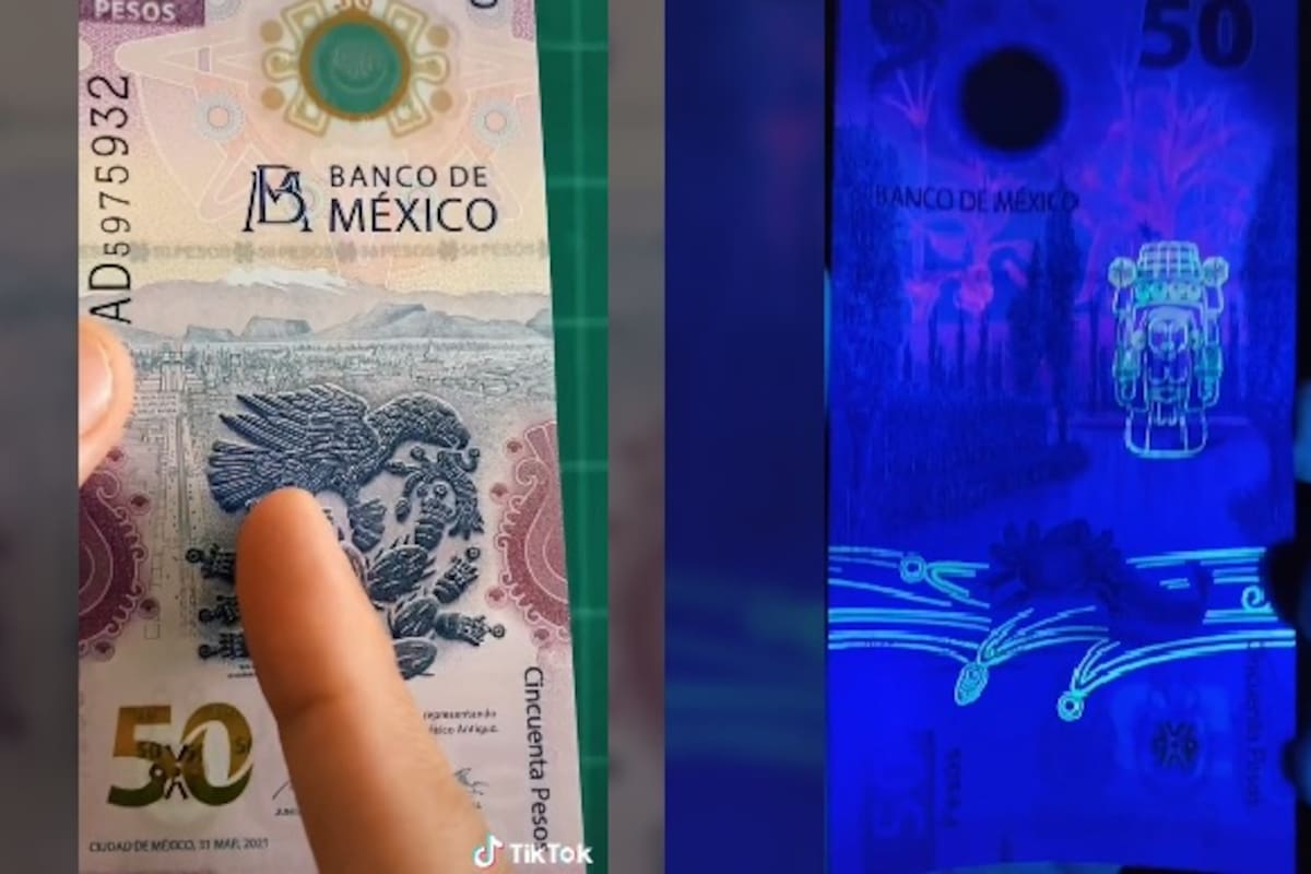 Tiktoker muestra detalles ocultos en billetes de 50 pesos mexicanos con luz fluorescente