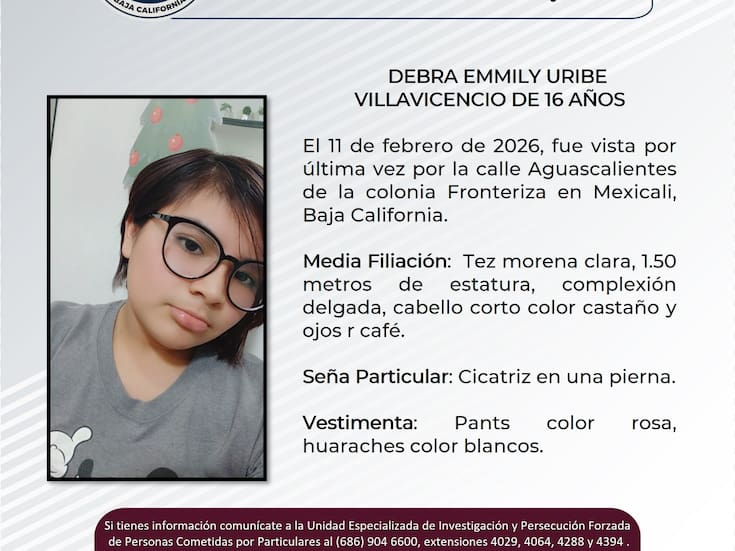 Se busca Debra Emmily Uribe Villavicencio de 16 años