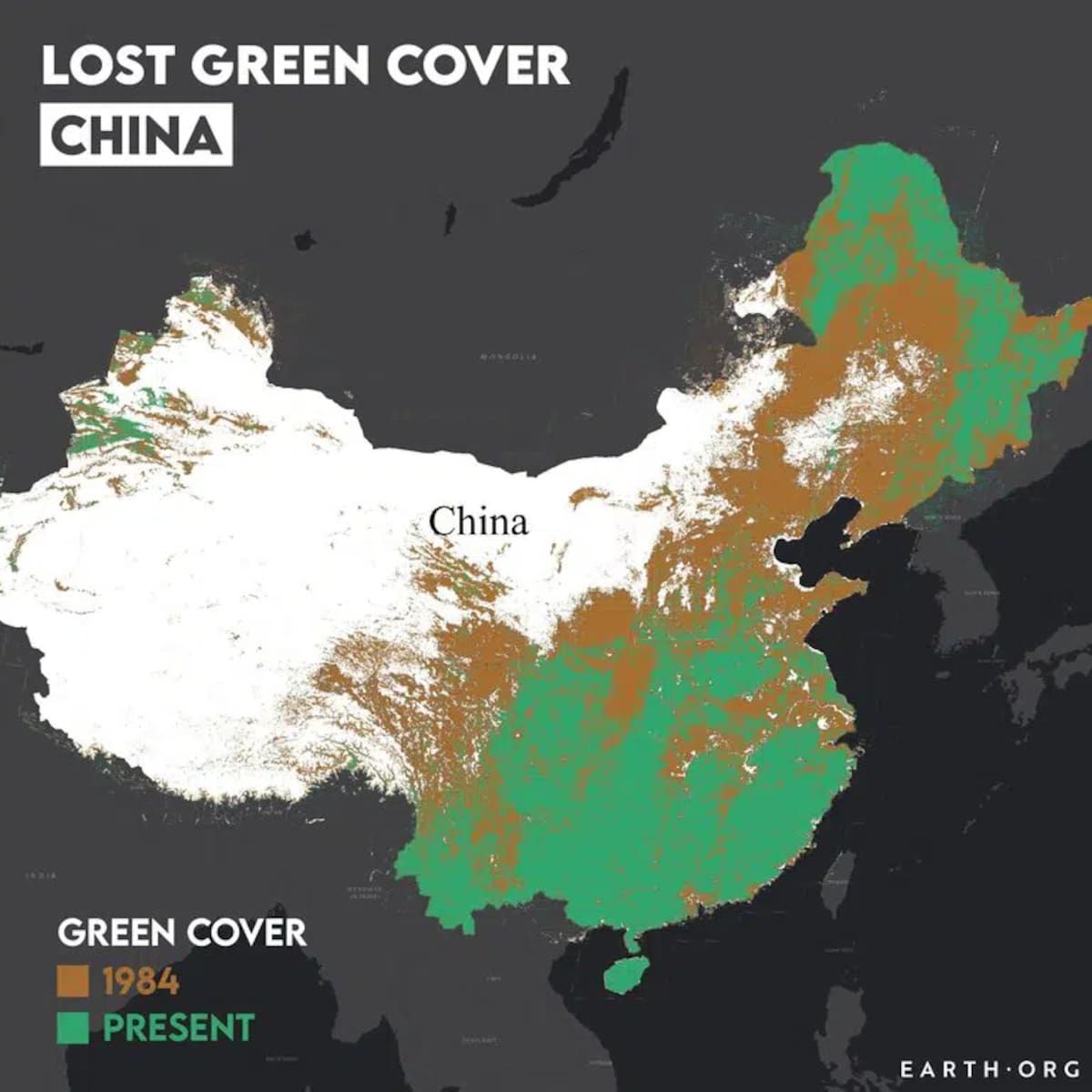 Así China está transformando los desiertos en bosques. Foto: Earth.Org en 2021