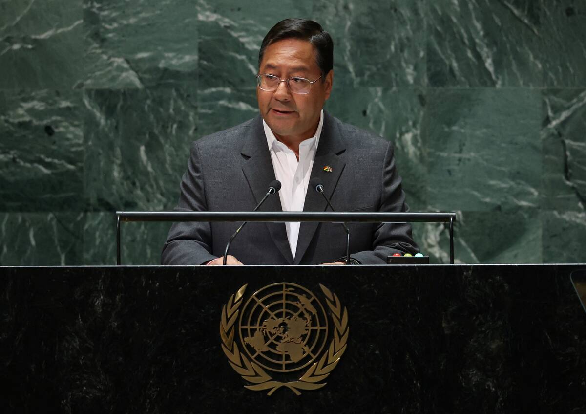 El presidente de Bolivia, Luis Arce, habla ante la 78va Asamblea de las Naciones Unidas en Nueva York, Estados Unidos. 19 sept, 2023. REUTERS/Mike Segar