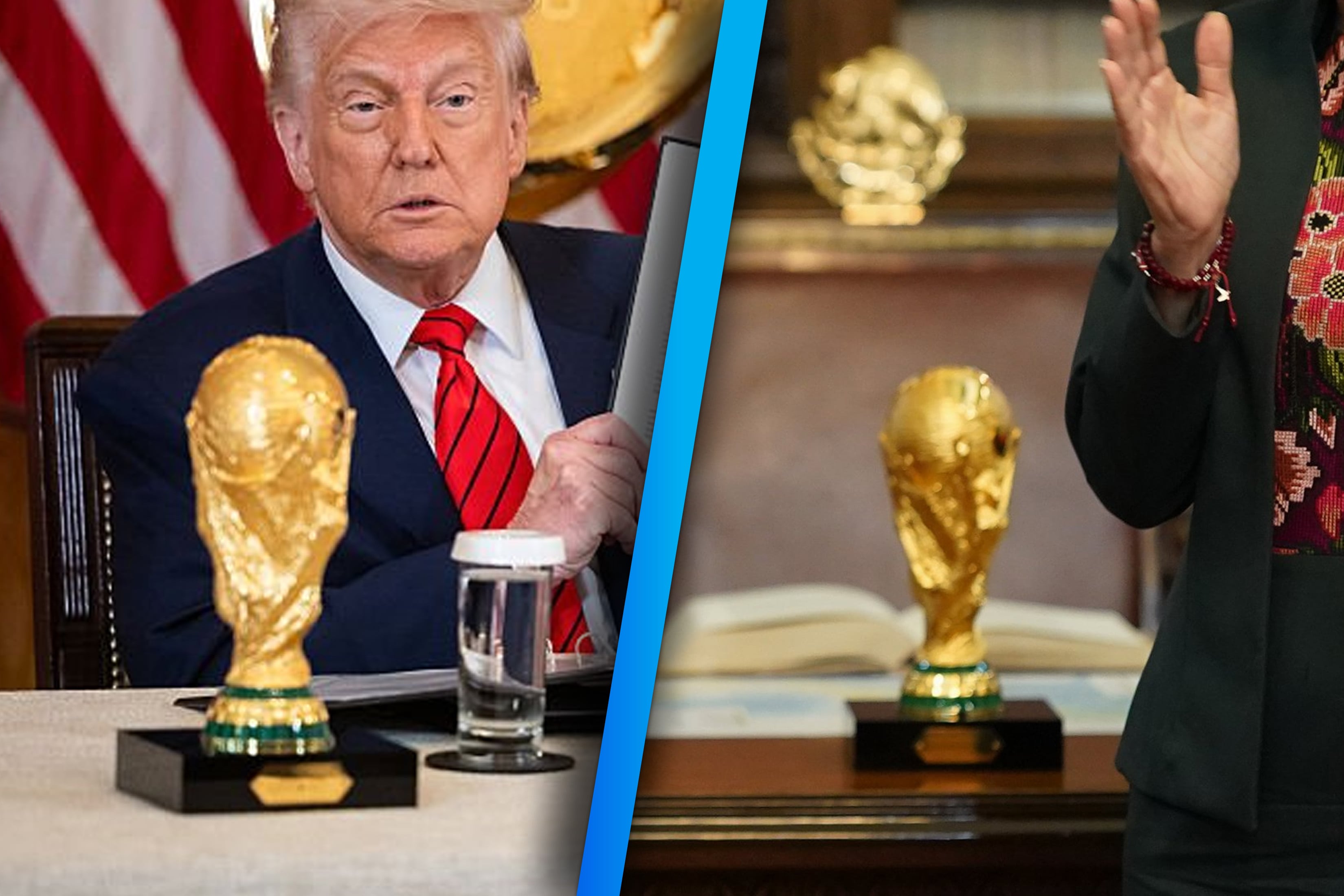 En el mes de mayo, Donald Trump recibió de regalo una replica de la Copa del Mundo, idéntica a la que Gianni Infantino le entregó a la presidenta de México, Claudia Sheinbaum, este jueves. (Foto: Especial GH)