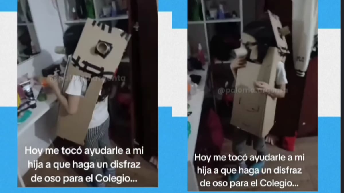 Hombre confecciona un disfraz de oso para su hija y no puede contener la risa al verla
