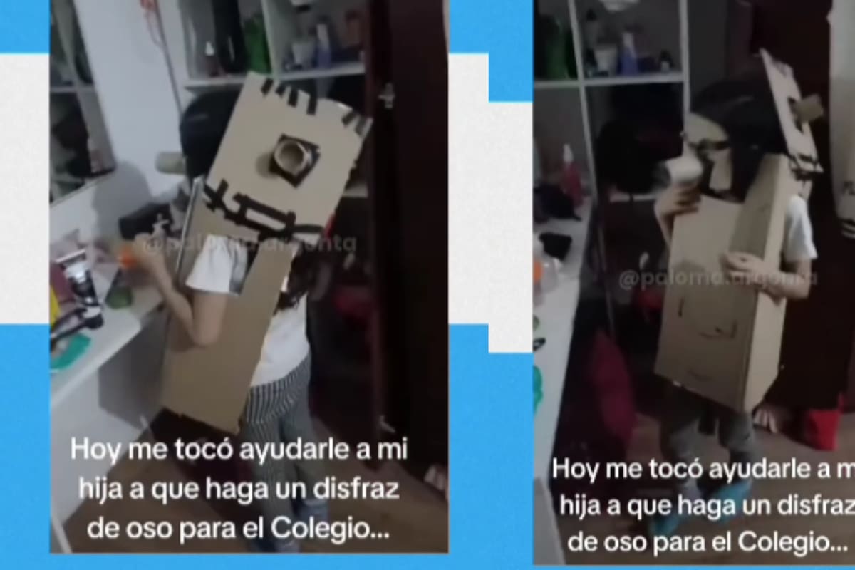 Hombre confecciona un disfraz de oso para su hija y no puede contener la risa al verla