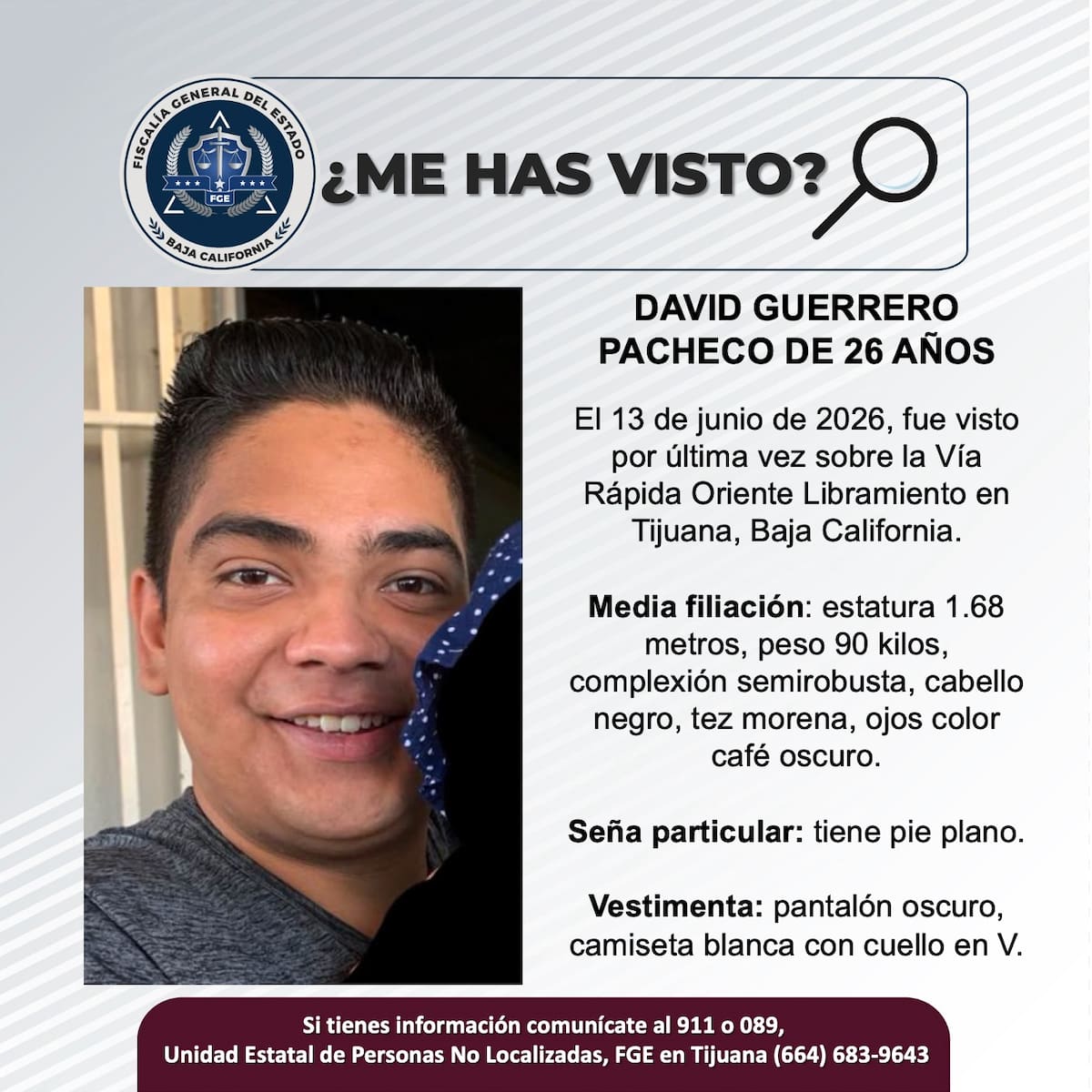 Fue visto por última vez el 13 de junio de 2026.