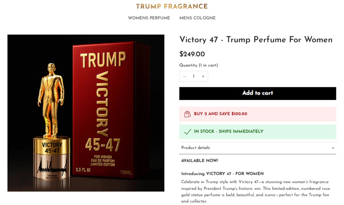 Con esta nueva línea de fragancias, Donald Trump amplía su imperio de productos de marca personal. FOTO: Captura de Pantalla