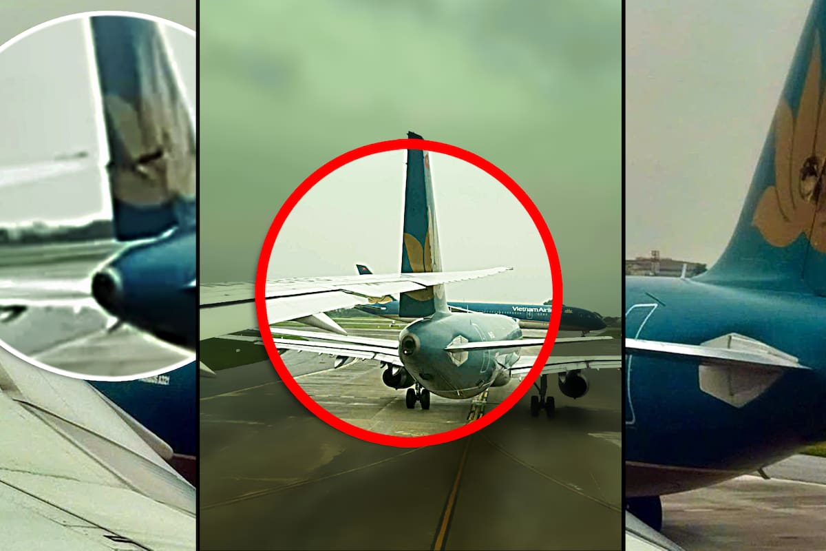 Capan en VIDEO el momento que un avión Boeing rodó demasiado cerca y le CORTÓ la cola con el ala a un Airbus en un aeropuerto de Vietnam