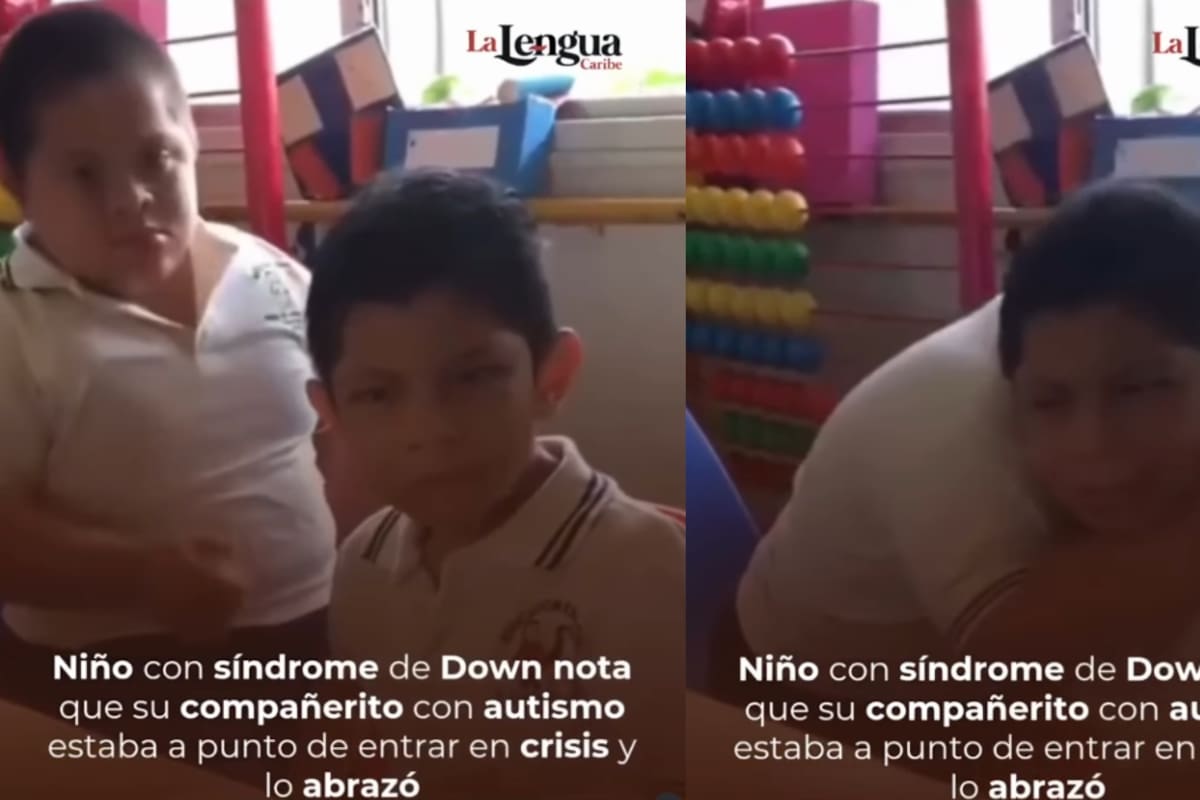 CONMOVEDOR: Niño con síndrome de Down abraza a su compañero con autismo luego de que entró en crisis y conmueven a las redes sociales.