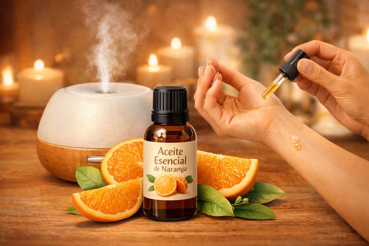 El aceite esencial de naranja es conocido por sus propiedades relajantes. | Imagen hecha con IA