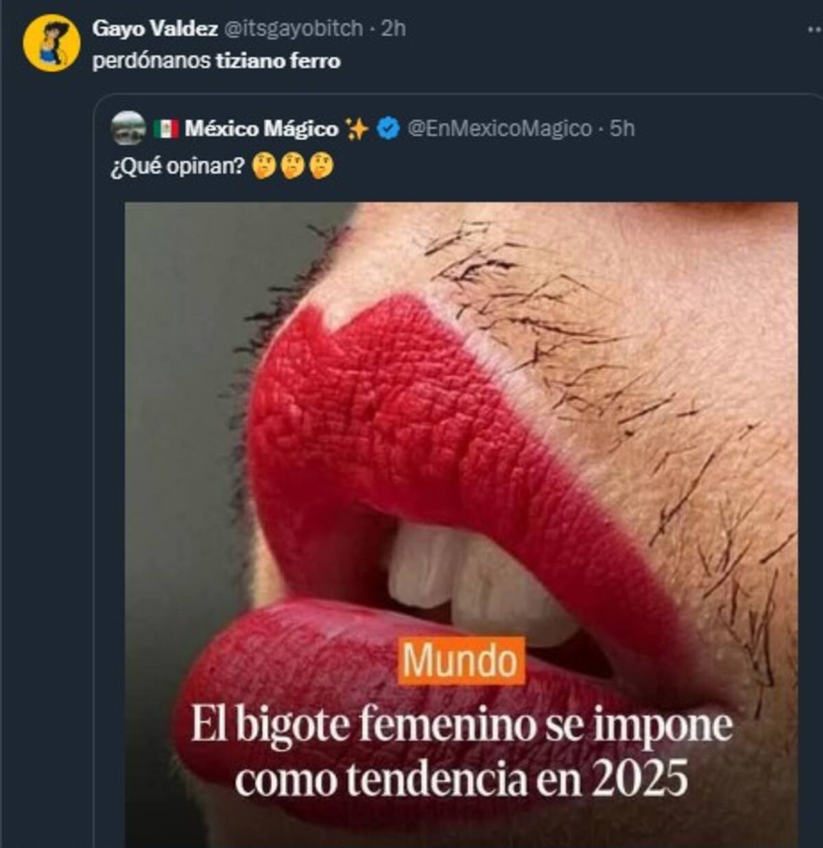 Tiziano Ferro se vuelve tendencia de la presunta moda del bigote femenino