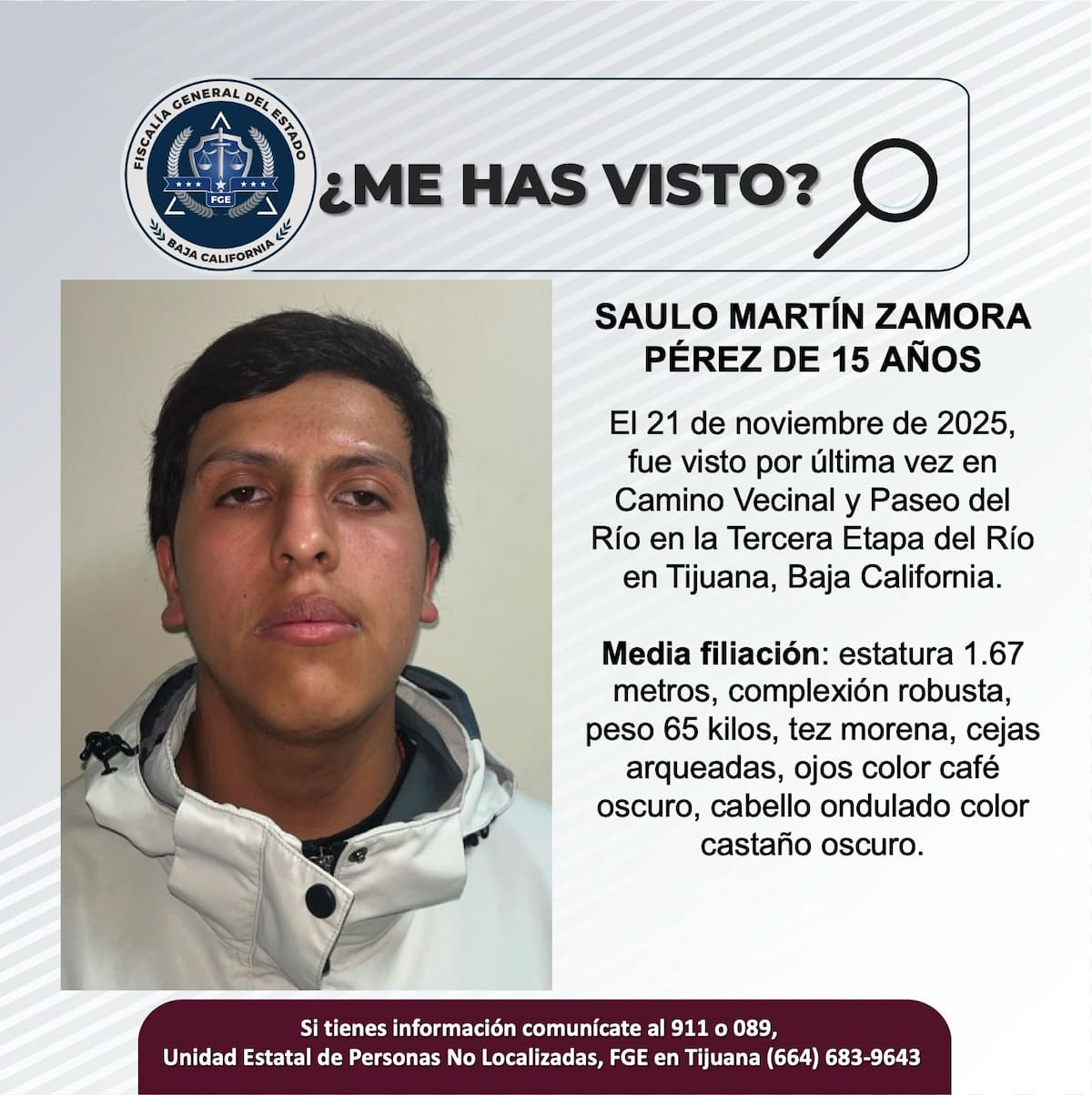 Fue visto por última vez el 21 de noviembre de 2025.