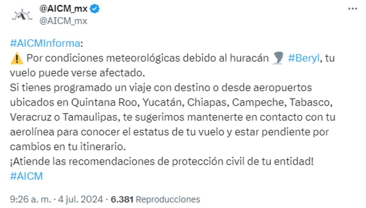 El Aeropuerto Internacional de la Ciudad de México exhortó a los viajeros a mantenerse en contacto con sus aerolíneas