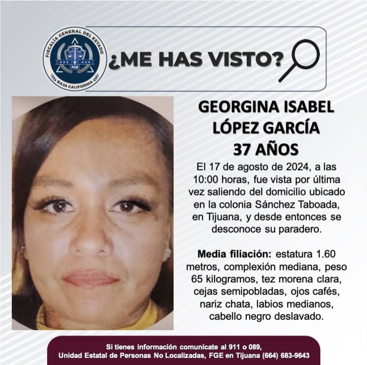 Georgina Isabel López García fue vista por última vez el 17 de agosto de 2024.