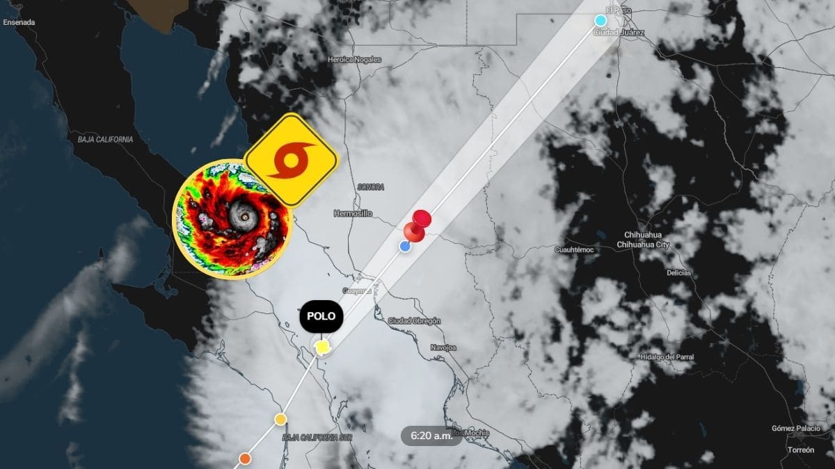 Polo mantiene fuerza de huracán categoría 1 mientras se acerca al territorio sonorense durante este martes. FOTO: ESPECIAL