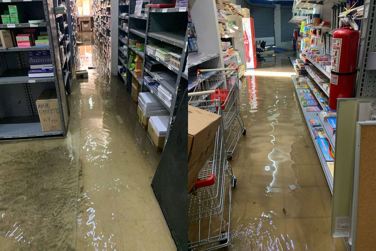 Lluvias afectan mercancías de negocios en Ensenada