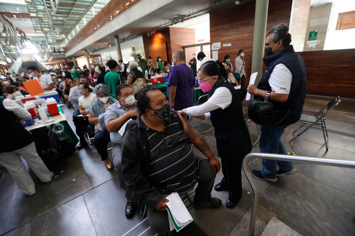Fotografía de una vacunación masiva hoy en la Biblioteca Vasconcelos en Ciudad de México (México). EFE/ Sáshenka Gutiérrez