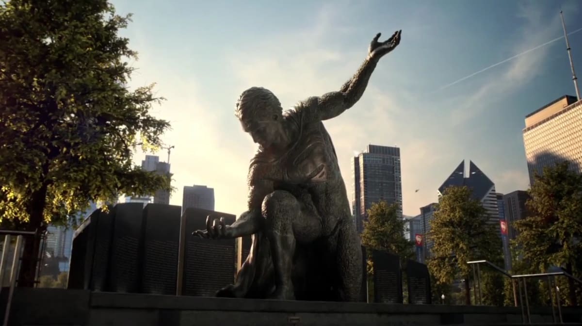 Estatua de Superman en el "Parque de los Héroes" en la película Batman v Superman. (Foto: DC Cómics)