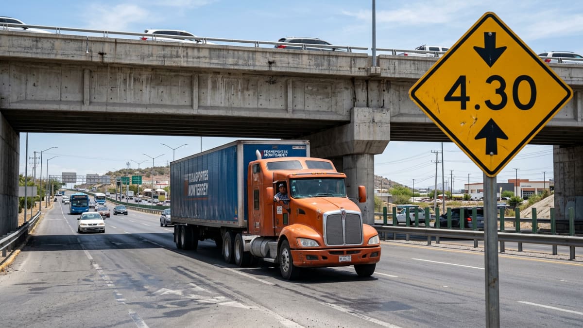 La señal de altura libre informa la distancia máxima entre la carretera y una estructura ubicada sobre la vía.