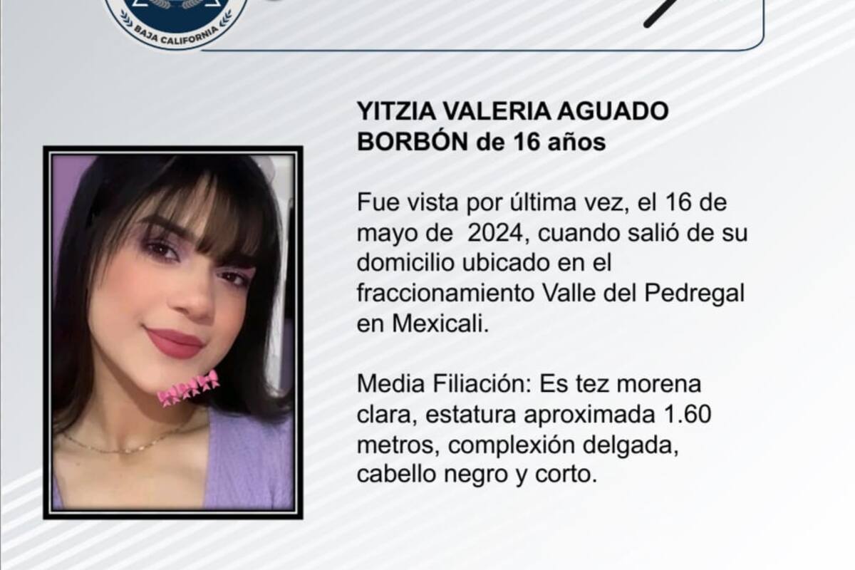 Se solicita ayuda para localizar a Yitzia Valeria Aguado Borbón
