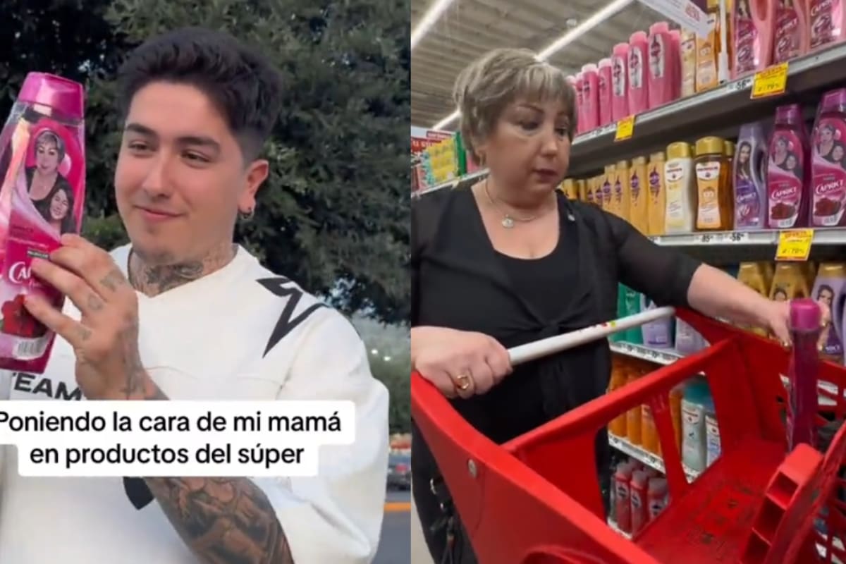 “¿Esta es mi cara?” Joven le juega una broma a su mamá cuando van al súper, poniendo su cara en el shampoo