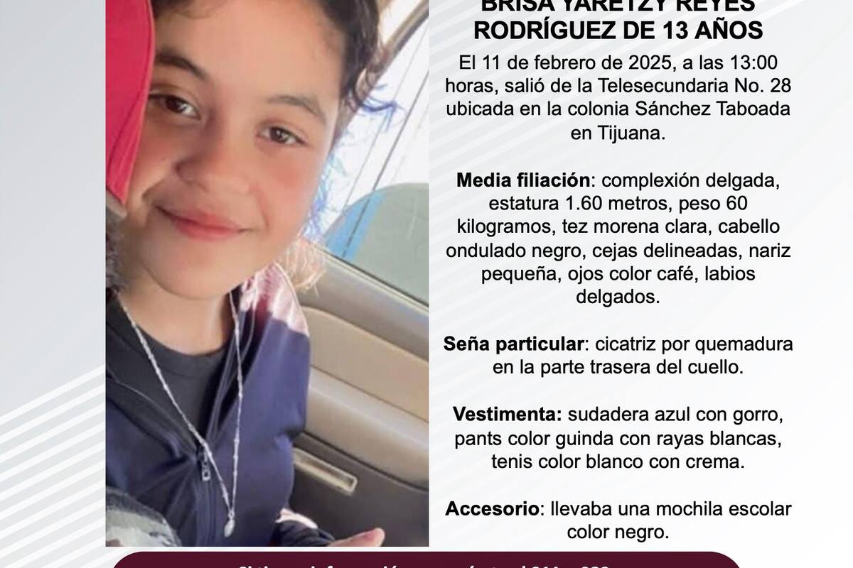 Se busca a Brisa Yaretzy Reyes Rodríguez de 13 años de edad