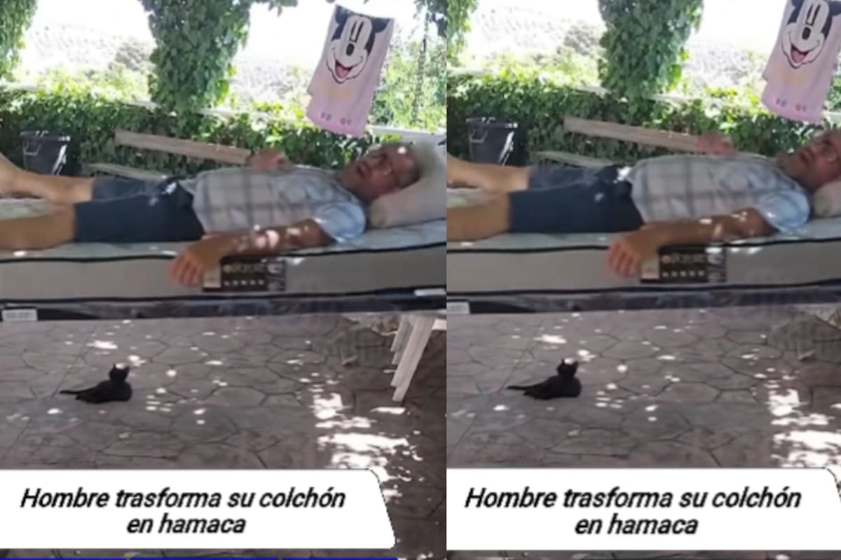 Convierte su colchón en una hamaca improvisada y se vuelve viral por su ingeniosa idea