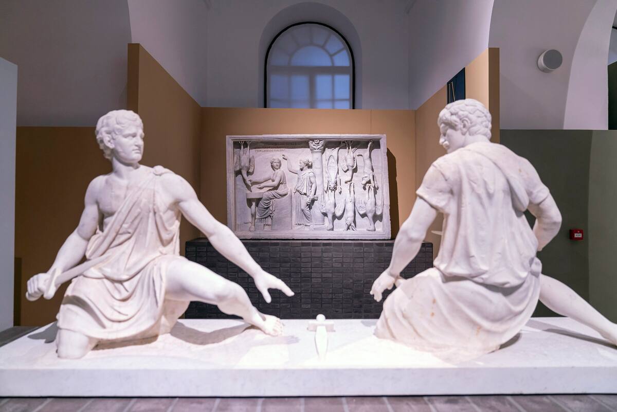 En esta foto sin fecha proporcionada el lunes 12 de octubre de 2020, estatuas antiguas de mármol griegas y romanas previo a una exposición en la recién remodelada Villa Caffarelli, uno de los espacios de exhibiciones en el Museo Capitolino con vista al antiguo Foro Romano, en Roma. (Fundación Torlonia vía AP)