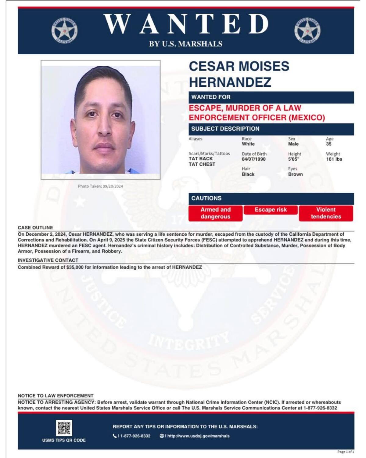 Advierten de la peligrosidad de César Moisés Hernández.