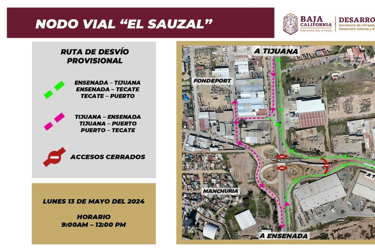 Cerrará autopista Tijuana-Ensenada por trabajos en Nodo Vial El Sauzal