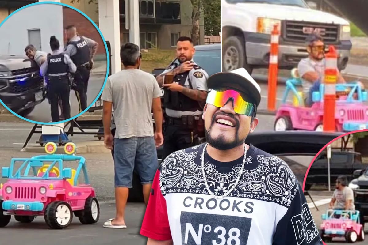 “Viaje épico”: Arrestan a hombre adulto al volante de un Jeep Barbie para niños pequeños por conducir ebrio en una avenida principal (FOTOS)