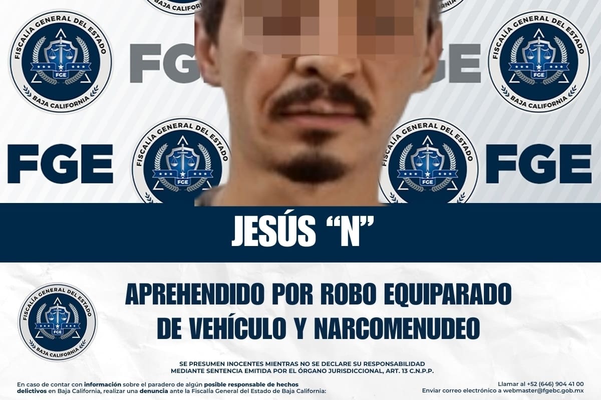 Detienen a sujeto por robo de vehículo y narcomenudeo