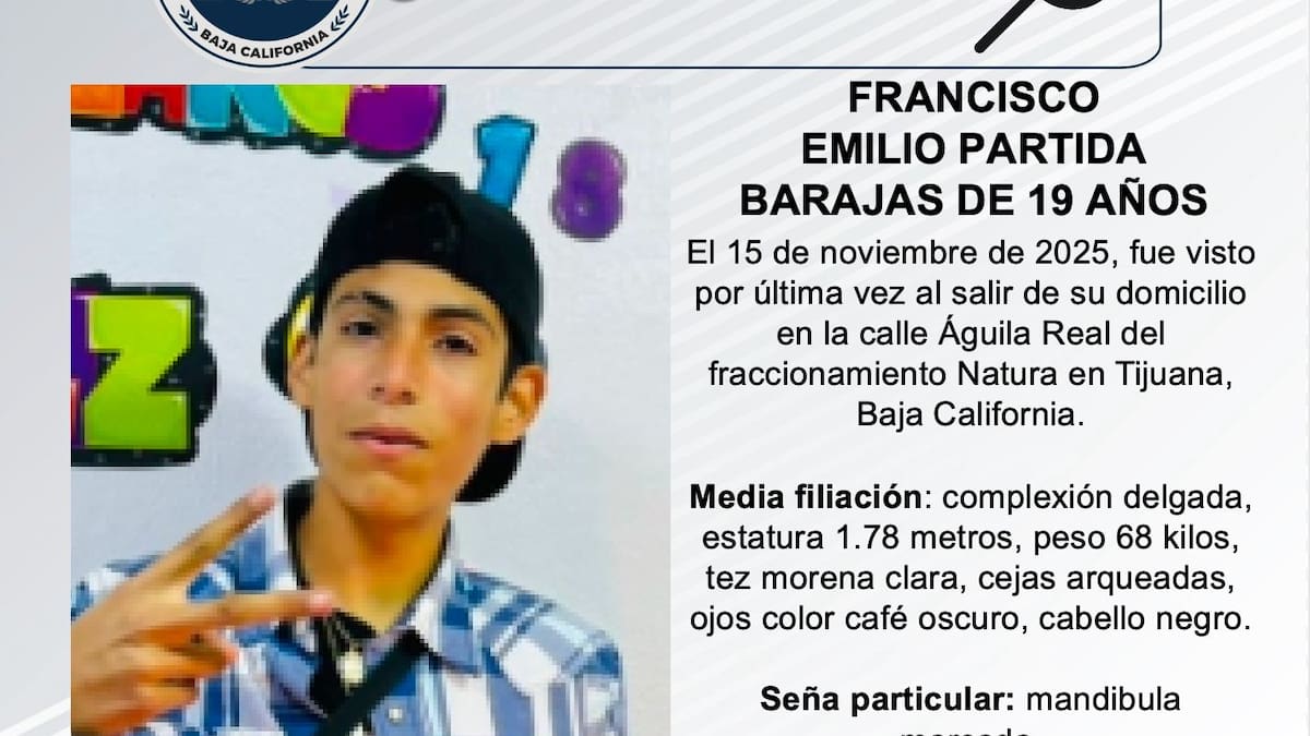 Se busca a Francisco Emilio Partida Barajas de 19 años