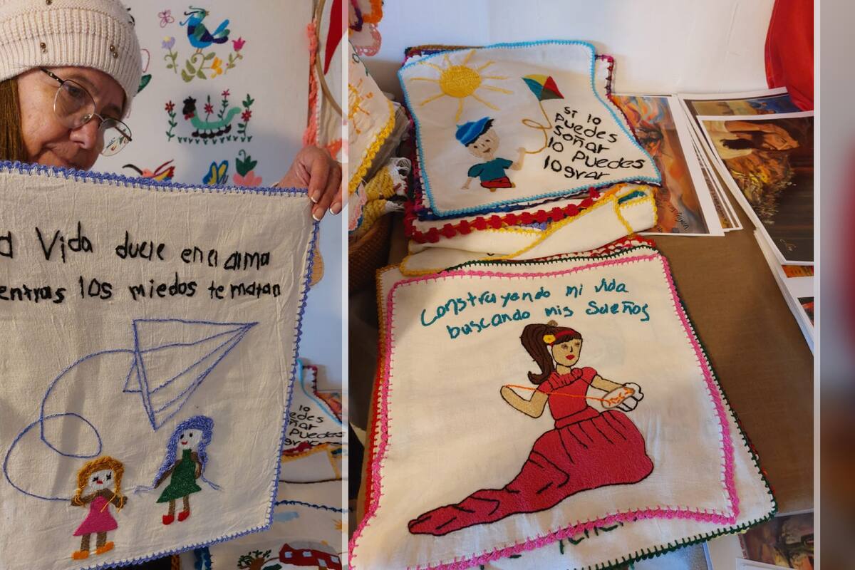 Plasman mujeres migrantes un trozo de su historia en bordados sobre servilletas