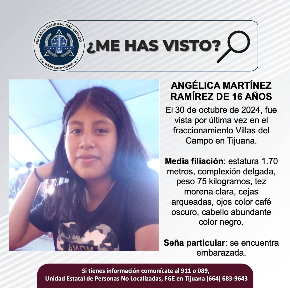 Angélica Martínez Ramírez fue visto por última vez el 30 de octubre de 2024.