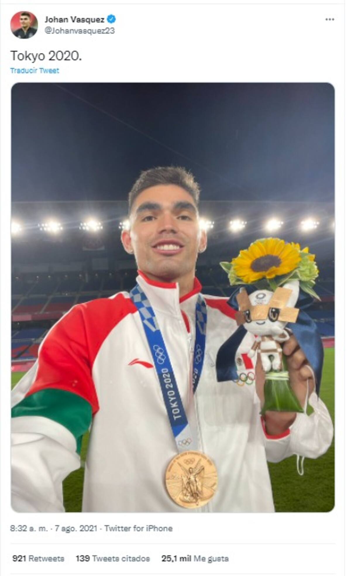 Johan Vásquez ganó la medalla de bronce con el Tri Olímpico en Tokio 2020.