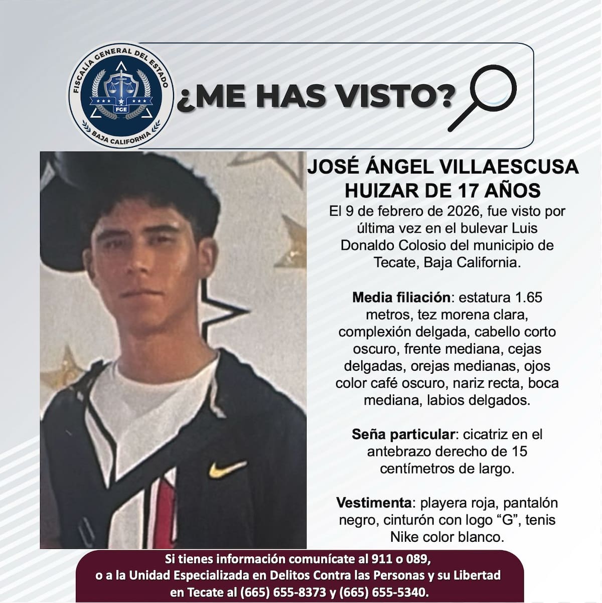 Fue visto por última vez el 9 de febrero de 2026.